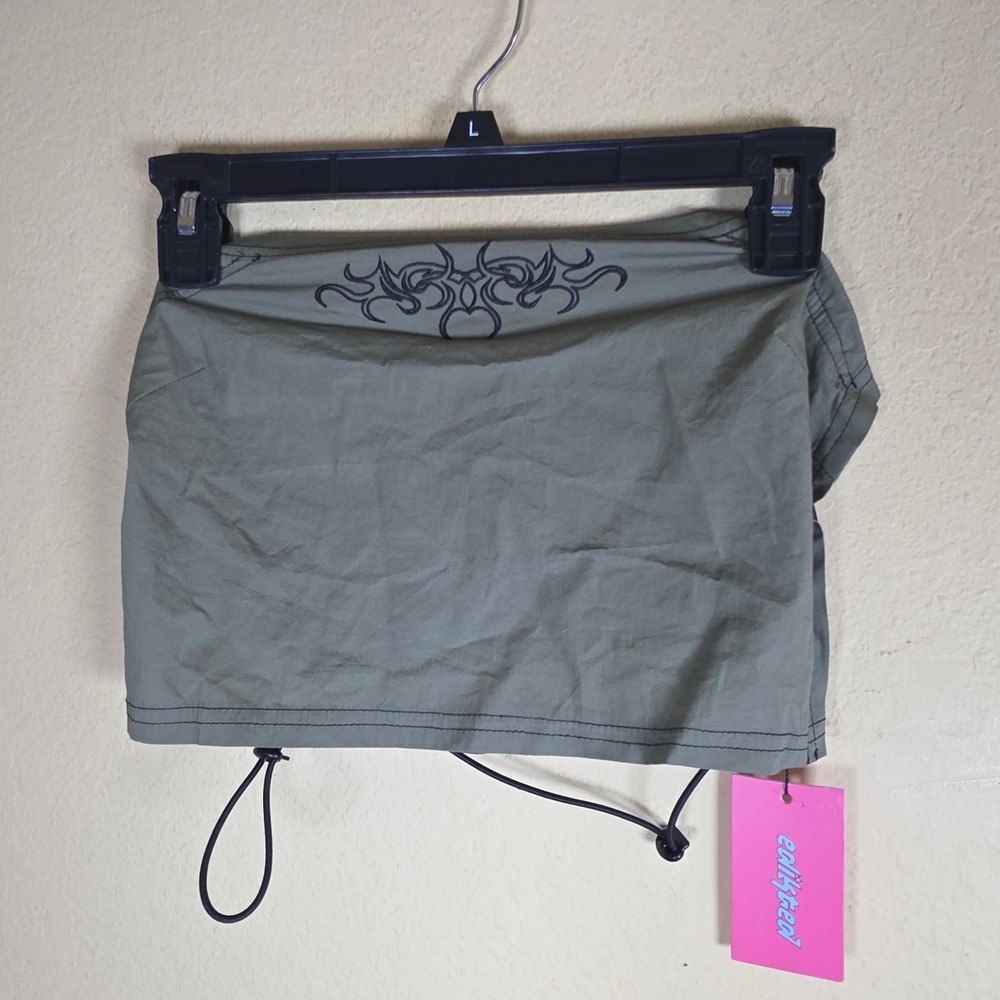 Edikted Olive Green Tribal edgy retro rave Girpcore Bungee Cord Tube Top NWT Sm